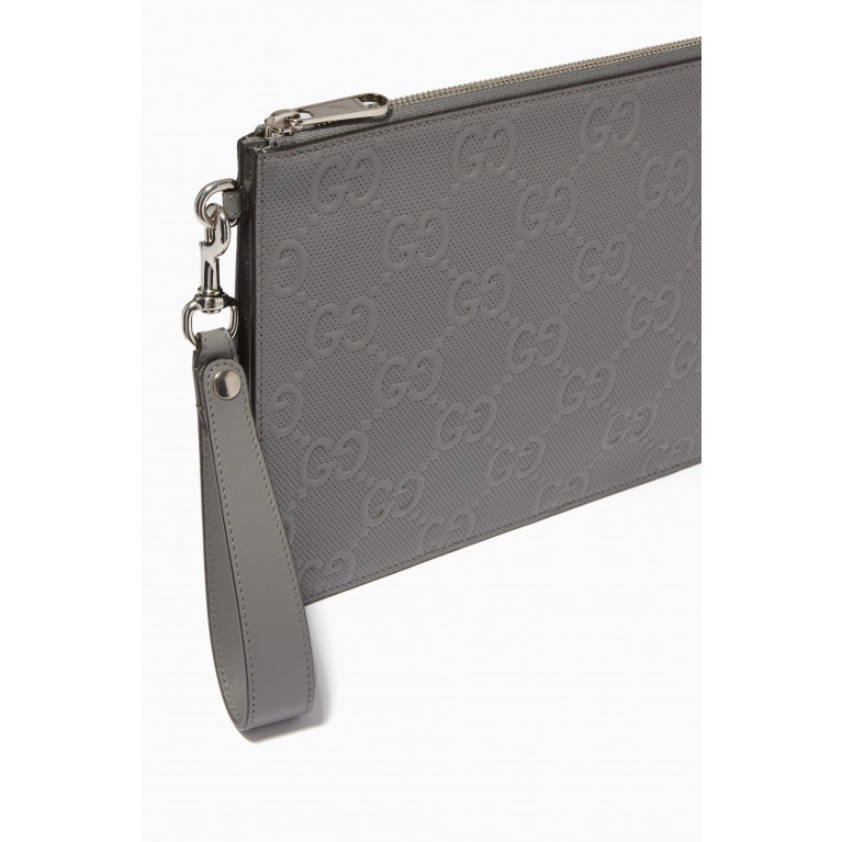 Gucci - GG Pouch in Embossed Leather Grey