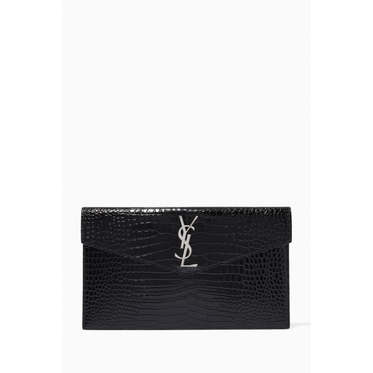 Saint Laurent - Uptown Pouch in Shiny Crocodile-Look Leather
