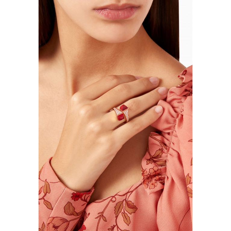 Marli - Cleo Diamond Statement Ring with Red Coral in 18kt Rose Gold