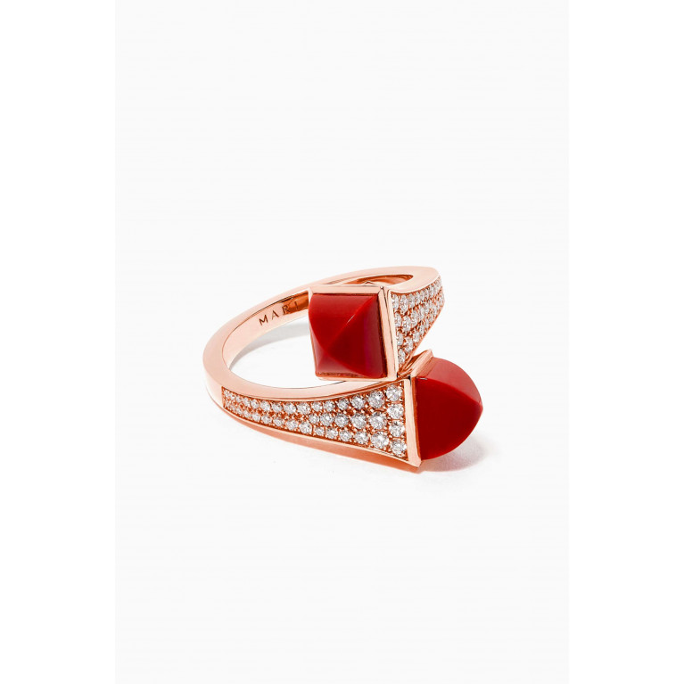 Marli - Cleo Diamond Statement Ring with Red Coral in 18kt Rose Gold