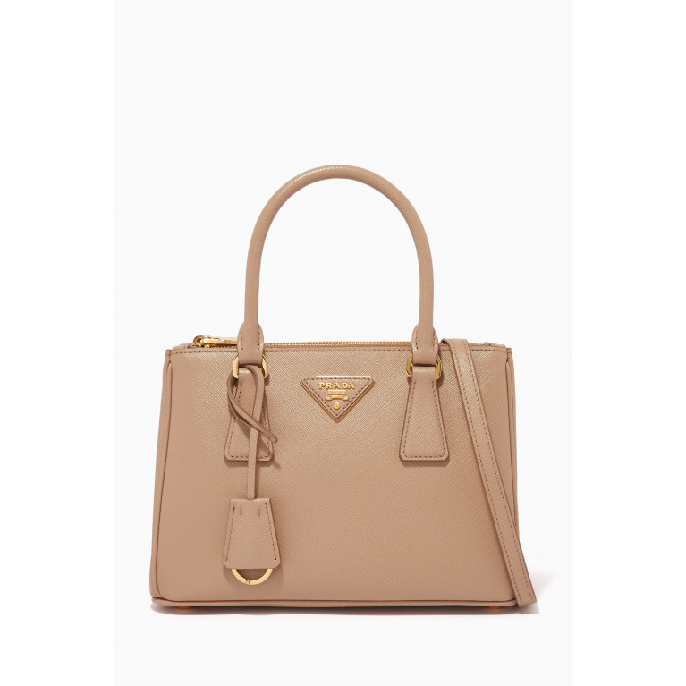 Prada - Mini Prada Galleria Bag in Saffiano Leather Neutral