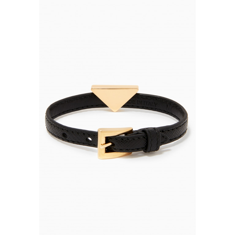 Prada - Triangle Logo Bracelet in Saffiano Leather Black