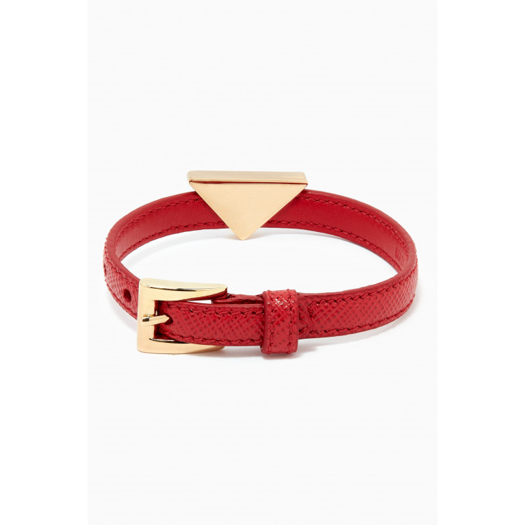 Prada - Triangle Logo Bracelet in Saffiano Leather Red