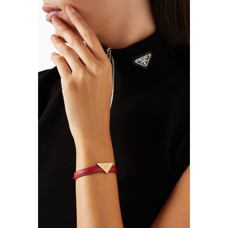 Prada - Triangle Logo Bracelet in Saffiano Leather Red