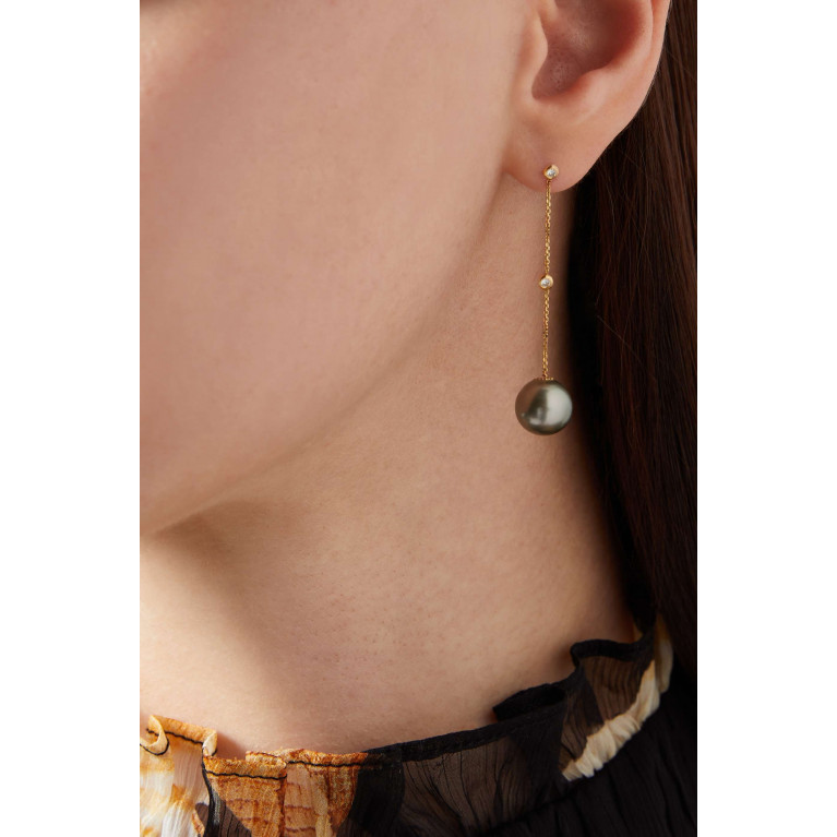 Robert Wan - Links of Love Hanging Pearl Diamond Earrings in 18kt Yellow Gold