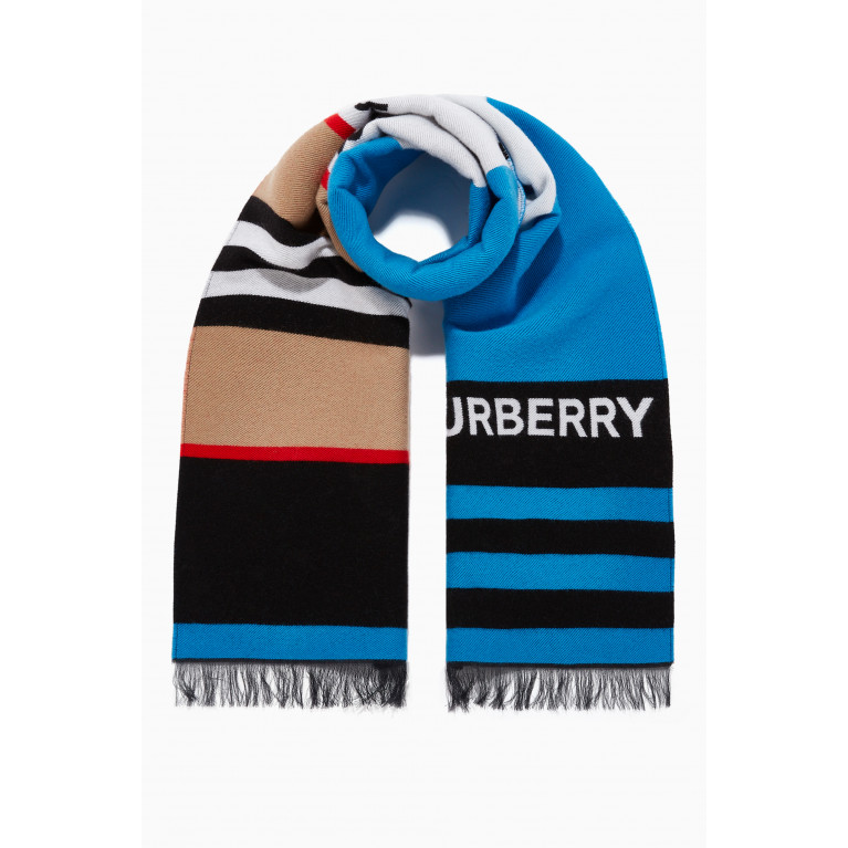 Burberry - Logo & Icon Stripe Wool Cotton Jacquard Scarf
