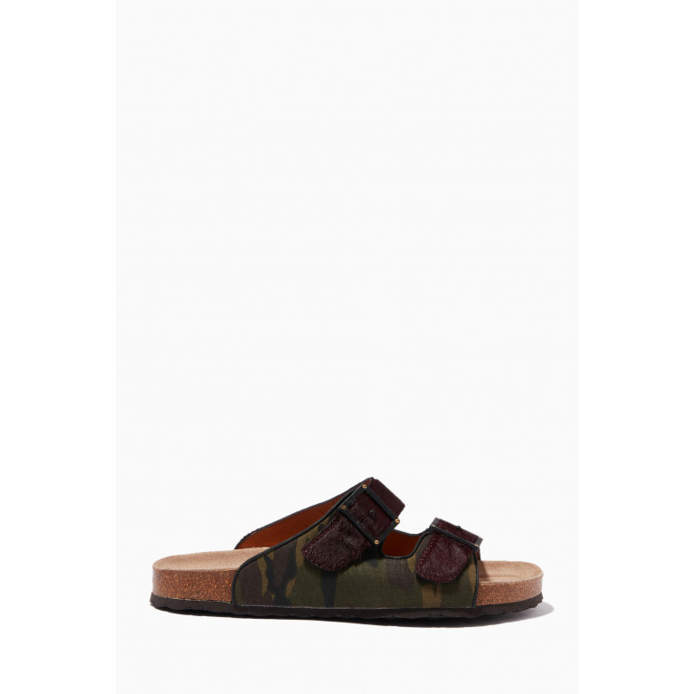 Private Collection - Western Laterale Camo Sandals in Pony Leather Burgundy