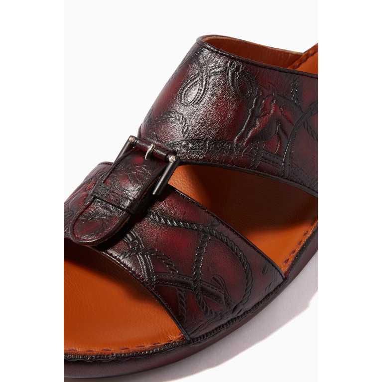 Private Collection - Cinghia Sandals in Equestra-Embossed Softcalf Red