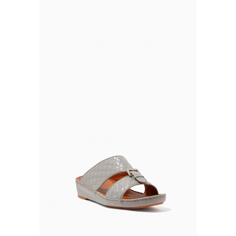 Private Collection - Cinghia Sandals in Matelassé Goatskin Leather Grey