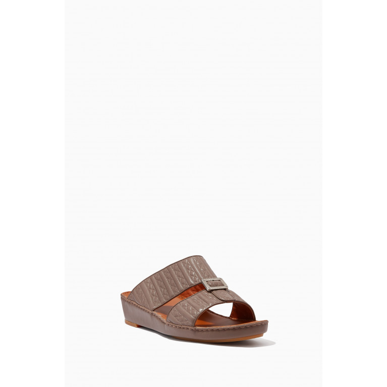 Private Collection - Quadratura Sandals in Matelassé Lambskin Leather Brown