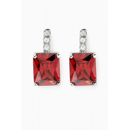 CZ by Kenneth Jay Lane - Emerald Shaped Drop Earrings in Rhodium-plated brass Red