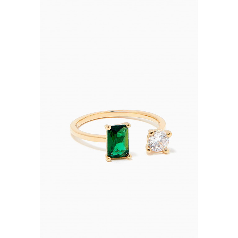 Tai Jewelry - Open Ring with Emerald & Crystal in Gold Plating Gold