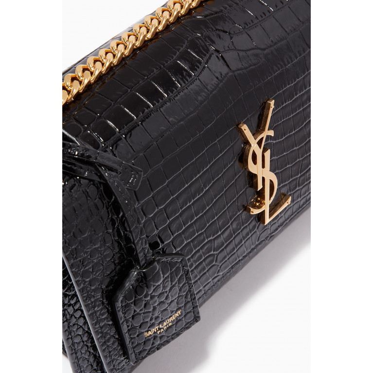 Saint Laurent - Medium Sunset Bag in Crocodile-Embossed Shiny Leather Black