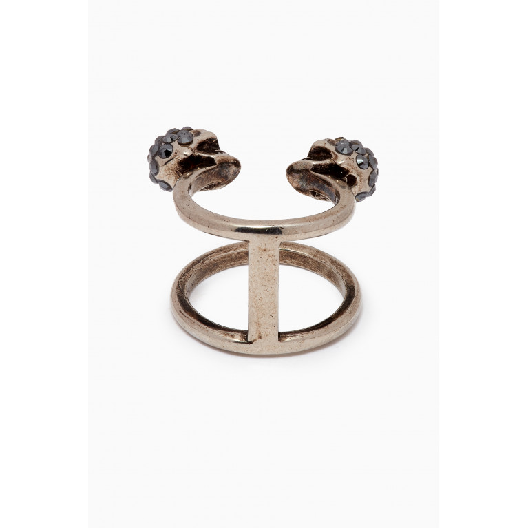 Alexander McQueen - Twin Skull Double Ring in Brass Black