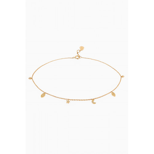 MKS Jewellery - Mixed Mini Sea Signs Diamond Anklet in 18kt Yellow Gold