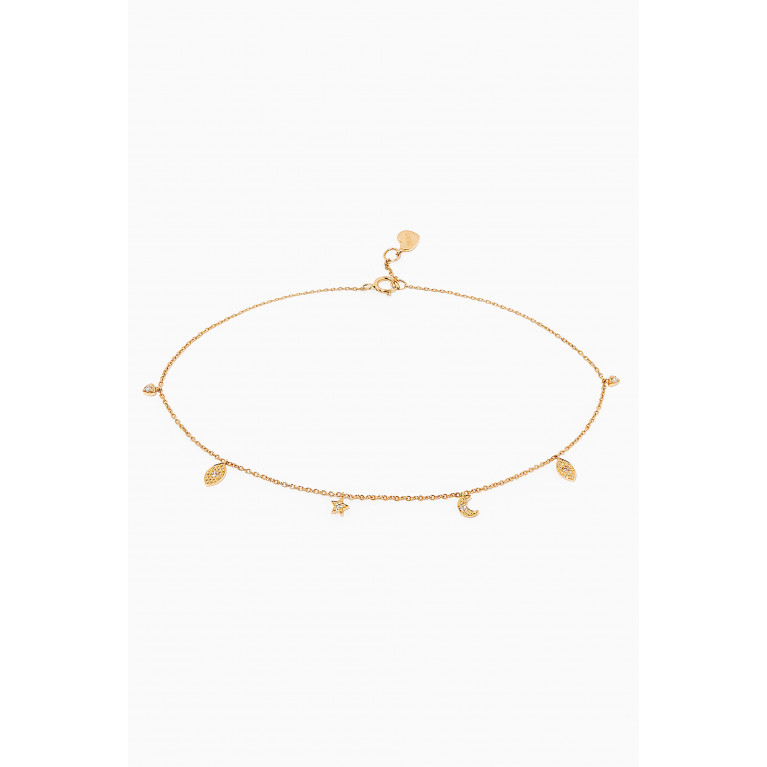 MKS Jewellery - Mixed Mini Sea Signs Diamond Anklet in 18kt Yellow Gold