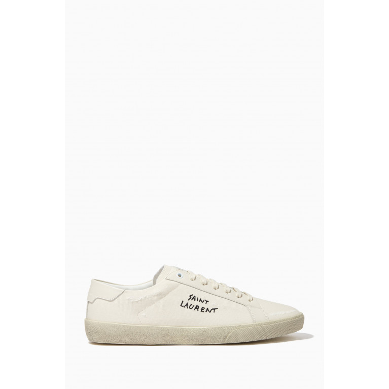 Saint Laurent - Court Classic SL/06 Embroidered Sneakers in Leather Neutral