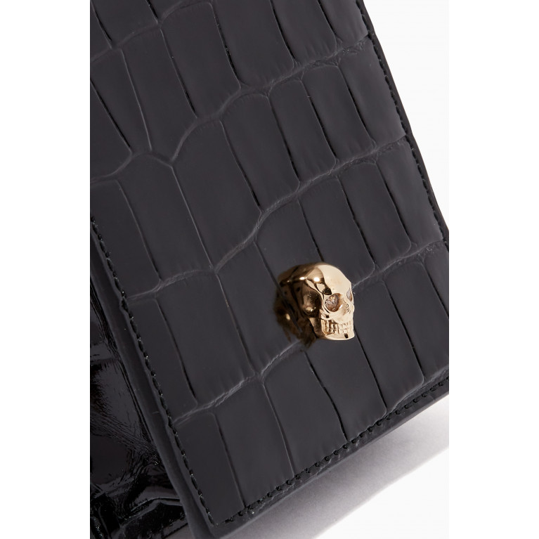 Alexander McQueen - Skull Phone Case on Chain in in Shiny Croc Embossed Leather