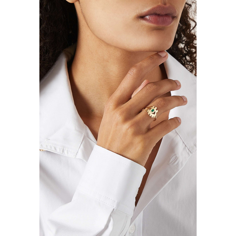 Bil Arabi - Evil Eye Emerald Ring in 18kt Yellow Gold