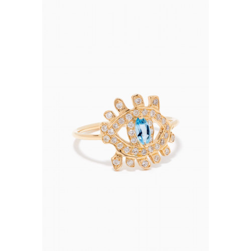 Bil Arabi - Evil Eye Blue Topaz Diamond Ring in 18kt Yellow Gold