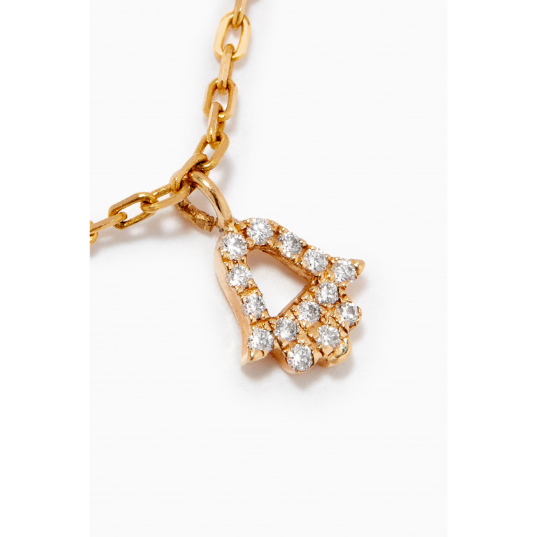 Dima Jewellery - Diamond Hamsa Hand Charm & Bead Necklace in 18kt Yellow Gold