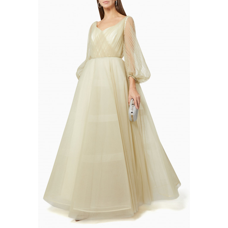 Bazza Alzouman - Pintuck Gown in Tulle Neutral