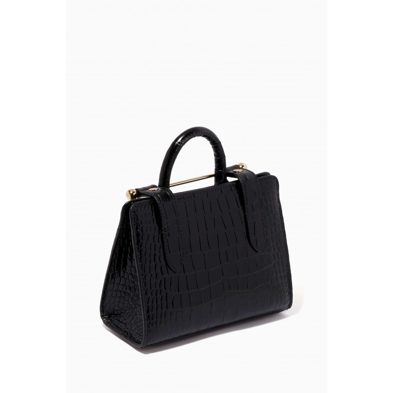 Strathberry - Nano Tote Bag in Croco Embossed Leather Black