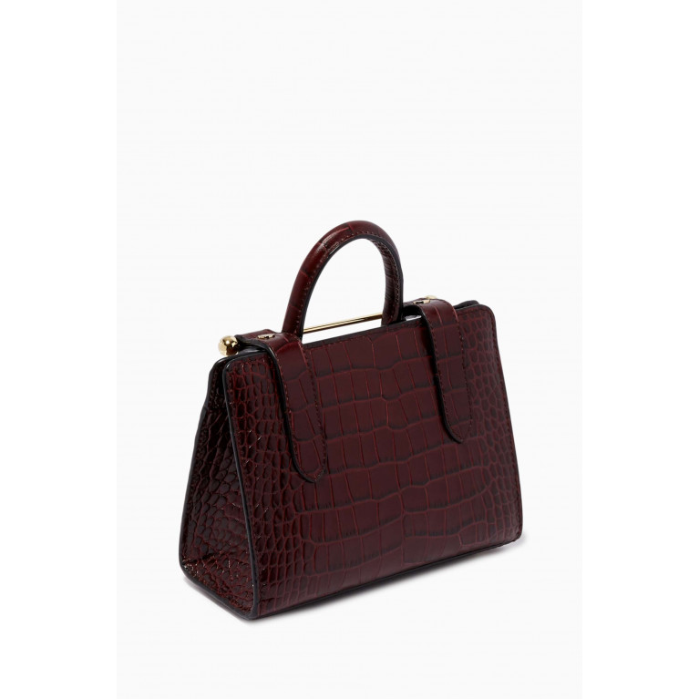 Strathberry - Nano Tote Bag in Croco Embossed Leather Burgundy