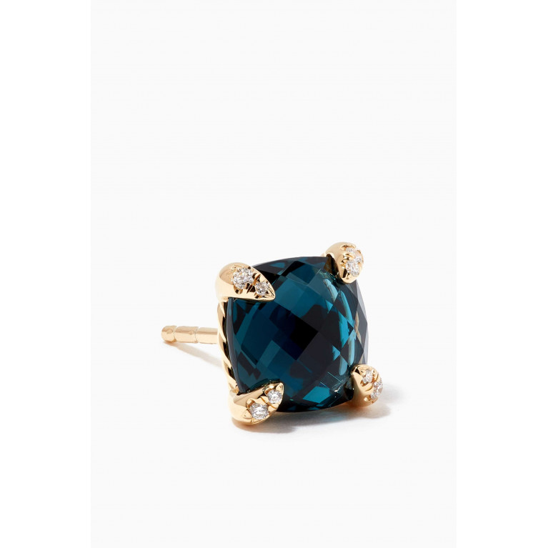David Yurman - Châtelaine® Diamond Earrings with Hampton Blue Topaz in 18kt Yellow Gold, 8mm