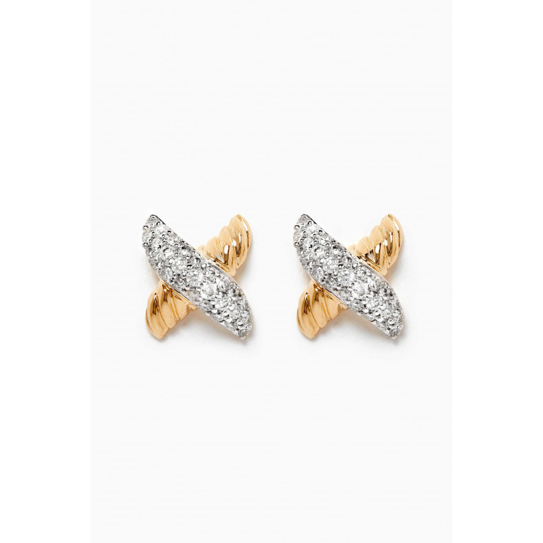 David Yurman - Petite Pavé X Diamond Earrings in 18kt Yellow Gold