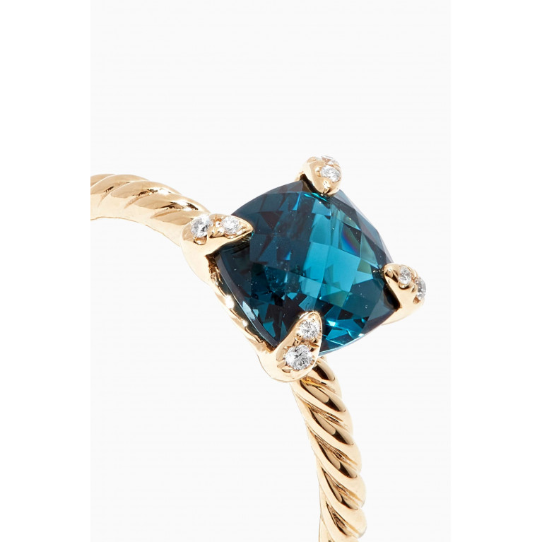 David Yurman - Châtelaine® Hampton Blue Topaz Diamond Ring in 18kt Yellow Gold, 7mm