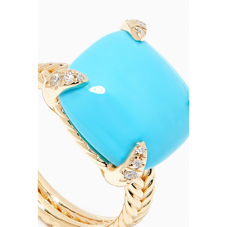 David Yurman - Châtelaine® Turquoise Diamond Ring in 18kt Yellow Gold, 14mm