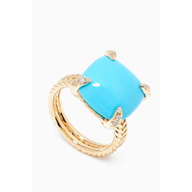 David Yurman - Châtelaine® Turquoise Diamond Ring in 18kt Yellow Gold, 14mm