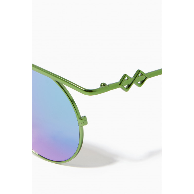 Karen Wazen - Retro XL Round Sunglasses in Metal Green