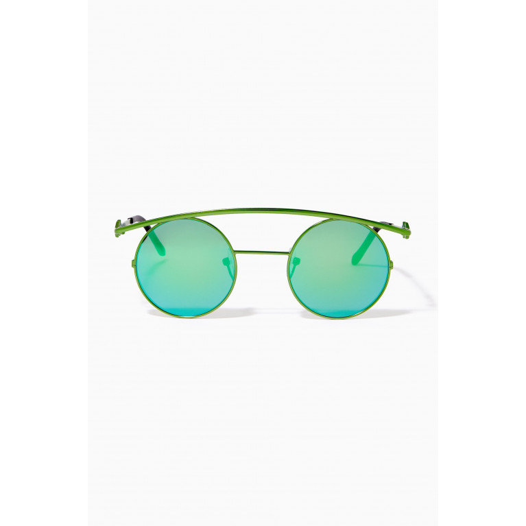 Karen Wazen - Retro XL Round Sunglasses in Metal Green