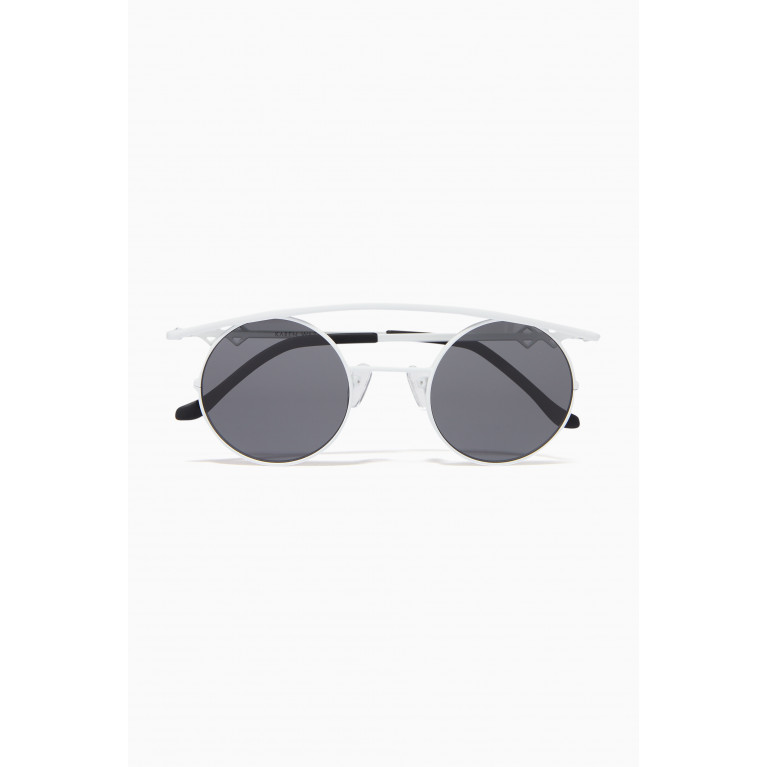 Karen Wazen - Retro XL Round Sunglasses in Metal White