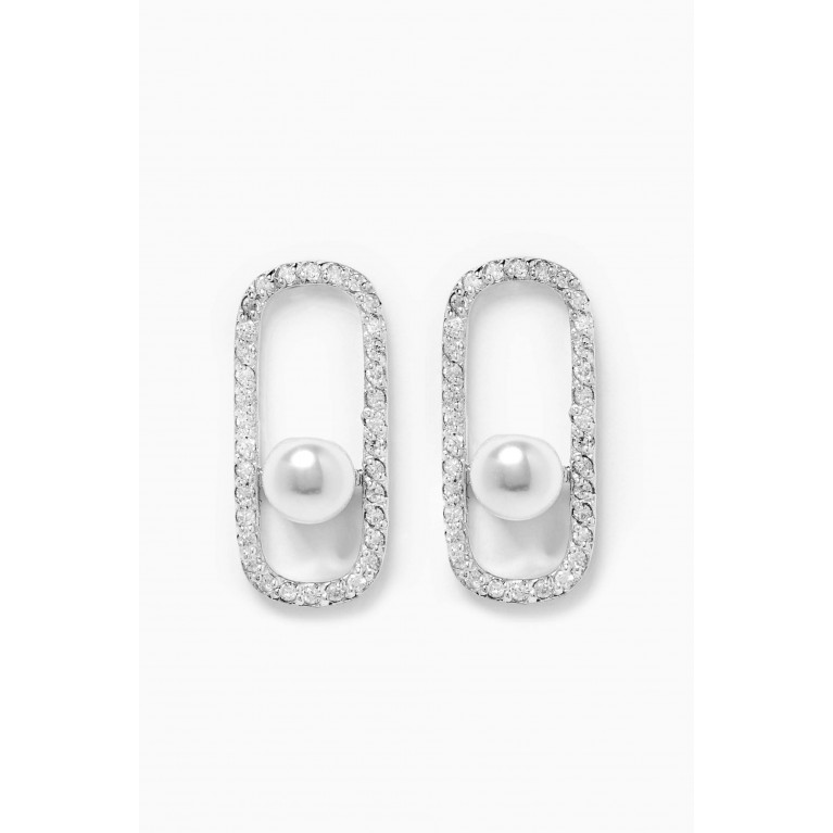Mateo New York - Diamond Pearl Track Earrings in 14kt White Gold