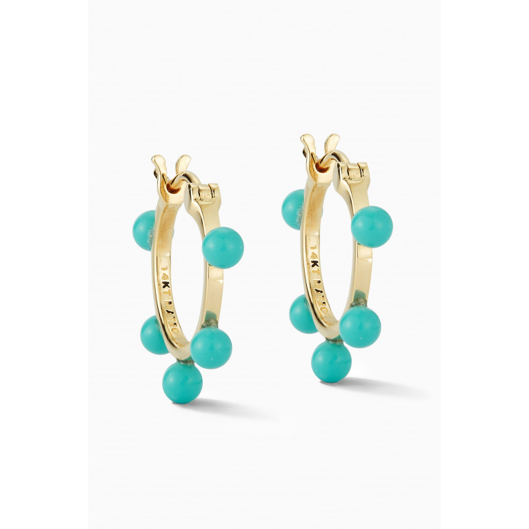 Mateo New York - Small Turquoise Dot Hoops in 14kt Yellow Gold Blue