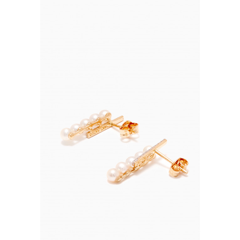 Mateo New York - Diamond & Pearl Bypass Earrings in 14kt Yellow Gold