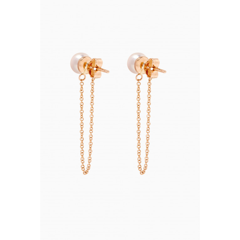 Mateo New York - Pearl Stud with Chain Drop Earrings in 14kt Yellow Gold