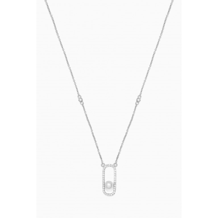 Mateo New York - Diamond Pearl Track Necklace in 14kt White Gold
