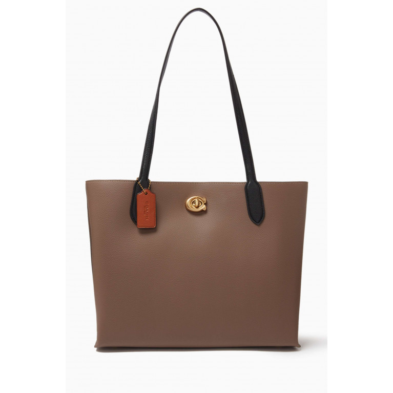 Coach - Willow Tote with Signature Canvas Interior in Colour-block Leather Grey