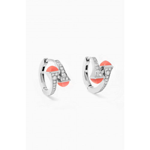 Marli - Cleo Diamond Huggie Earrings with Pink Coral in 18kt White Gold
