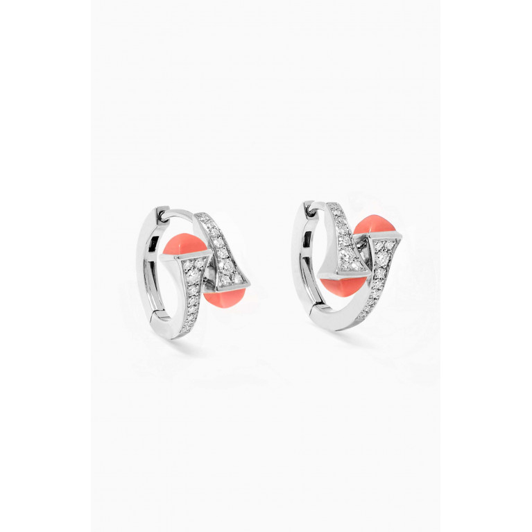 Marli - Cleo Diamond Huggie Earrings with Pink Coral in 18kt White Gold