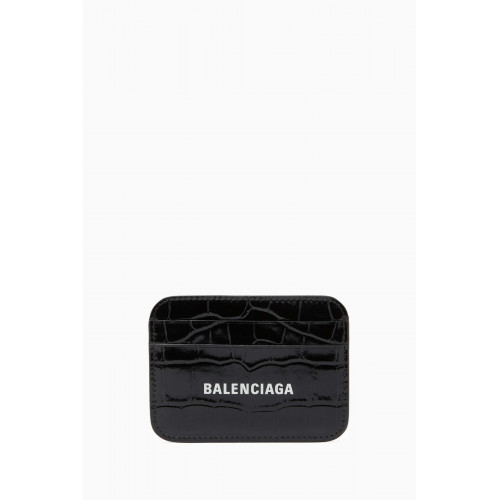 Balenciaga - Cash Card Holder in Shiny Crocodile Embossed Calfskin Black