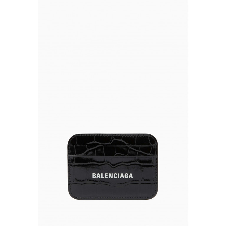 Balenciaga - Cash Card Holder in Shiny Crocodile Embossed Calfskin Black