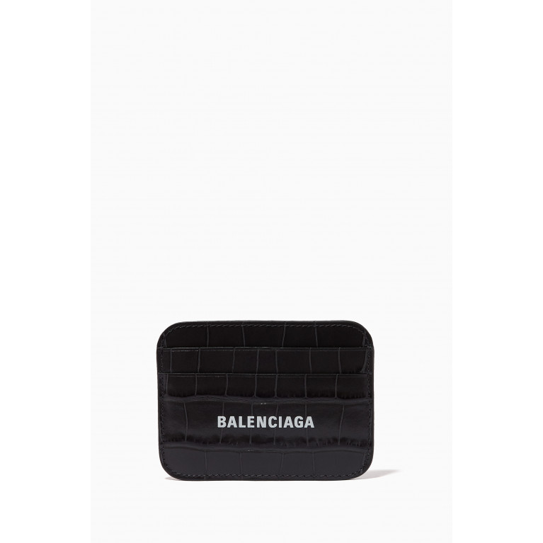 Balenciaga - Cash Card Holder in Shiny Crocodile Embossed Calfskin Grey