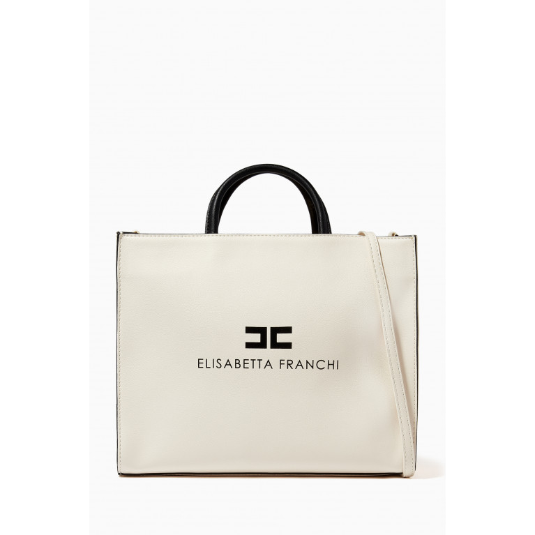 Elisabetta Franchi - Logo 12/16 Medium Bag in Faux Leather White