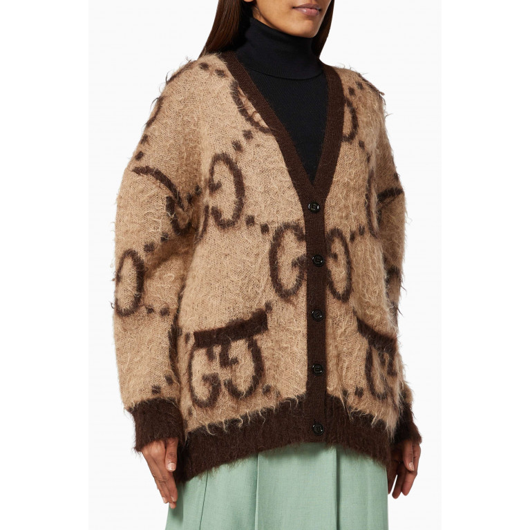Gucci - Reversible Cardigan in GG Mohair Wool Brown