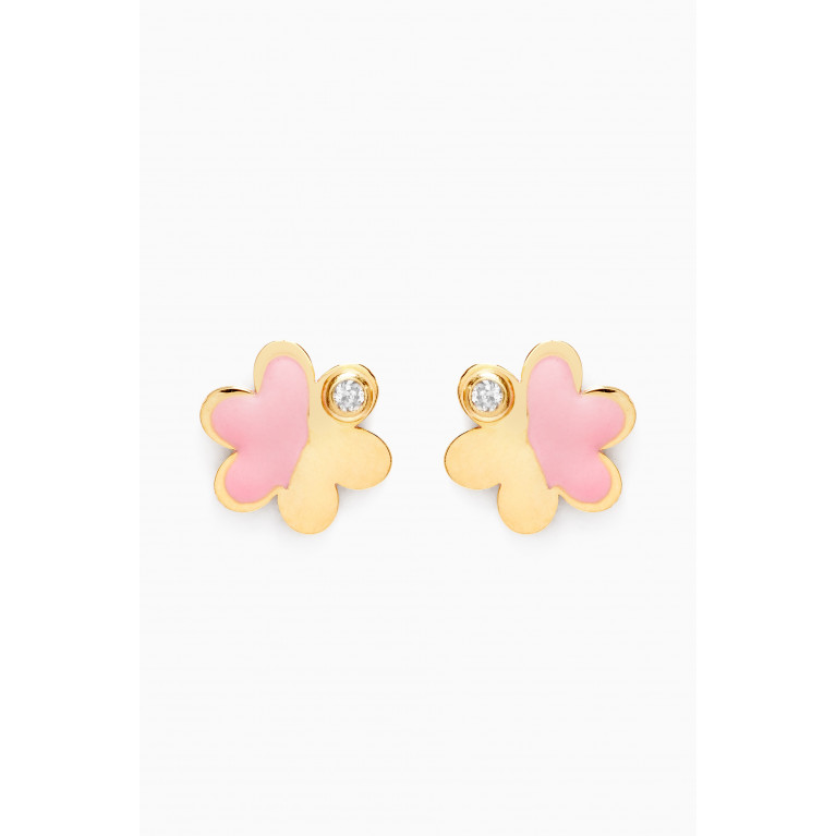 Baby Fitaihi - Flower Diamond Stud Earrings in 18kt Yellow Gold